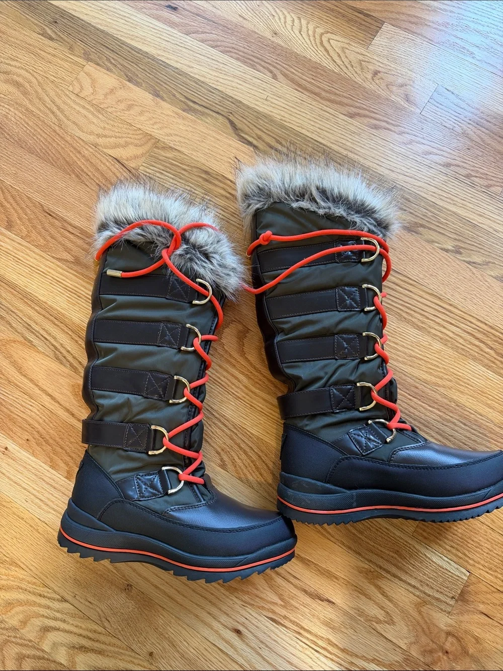 Guess Black Winter Boots with Orange Laces and Faux Fur Cuff